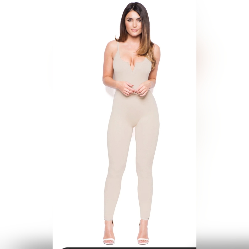 Oh Polly Bodycon Strappy Jumpsuit Nude